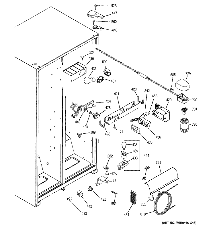 FRESH FOOD SECTION Diagram and Parts List for GSS22VFPJWW  General Electric Refrigerator