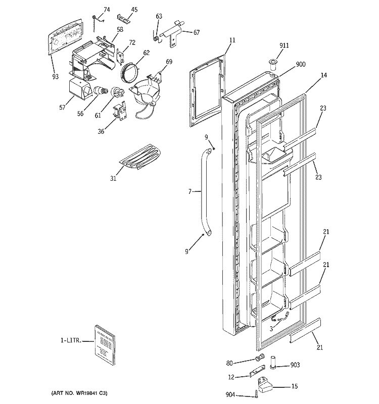 FREEZER DOOR Diagram and Parts List for GSS23SGSBSS  General Electric Refrigerator
