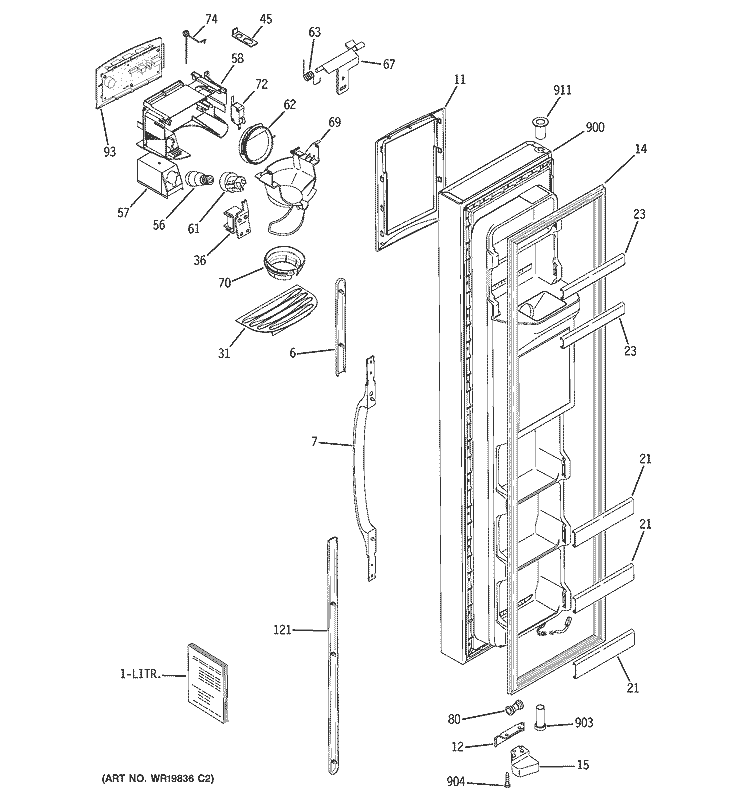 FREEZER DOOR Diagram and Parts List for GSS25KGSABB  General Electric Refrigerator