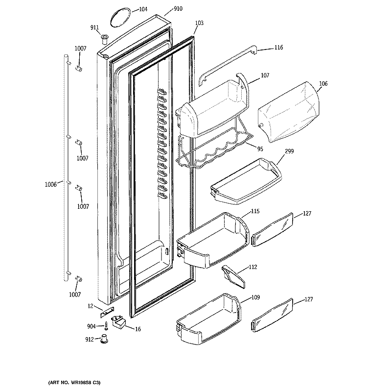 FRESH FOOD DOOR Diagram and Parts List for ZSG27NGSASS  General Electric Refrigerator