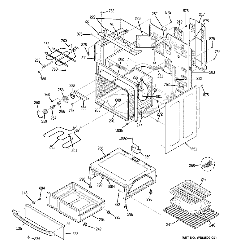 BODY PARTS Diagram and Parts List for JB710SK1SS  General Electric Range