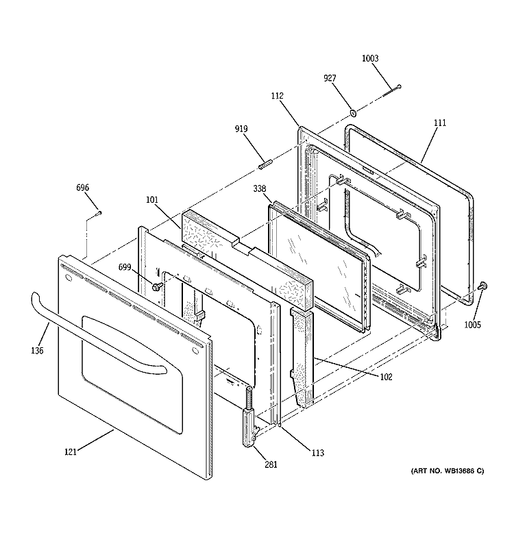 DOOR Diagram and Parts List for JBS55SK1SS  General Electric Range