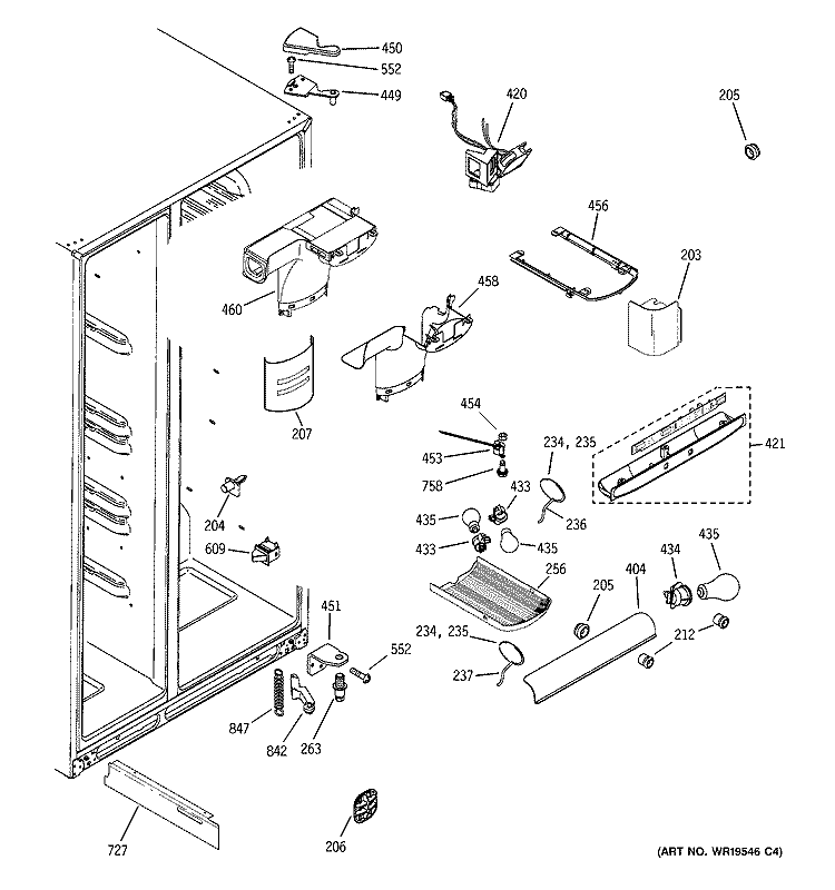 FRESH FOOD SECTION Diagram and Parts List for GSK25LASACCC  General Electric Refrigerator