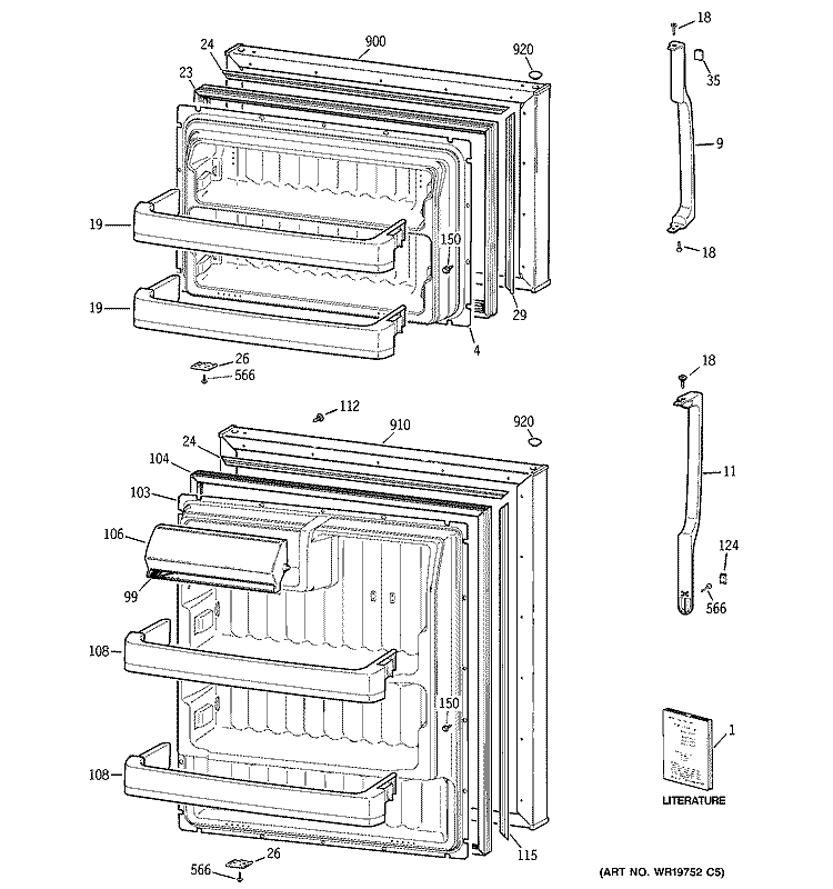 DOORS Diagram and Parts List for GTL17JBSARBS  General Electric Refrigerator