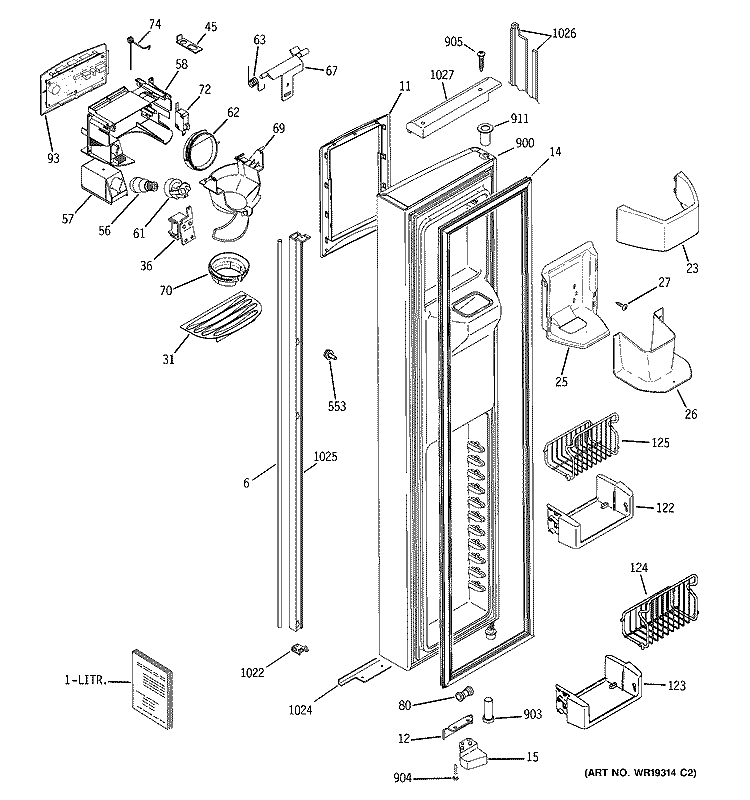 FREEZER DOOR Diagram and Parts List for PSH23PGRAWW  General Electric Refrigerator