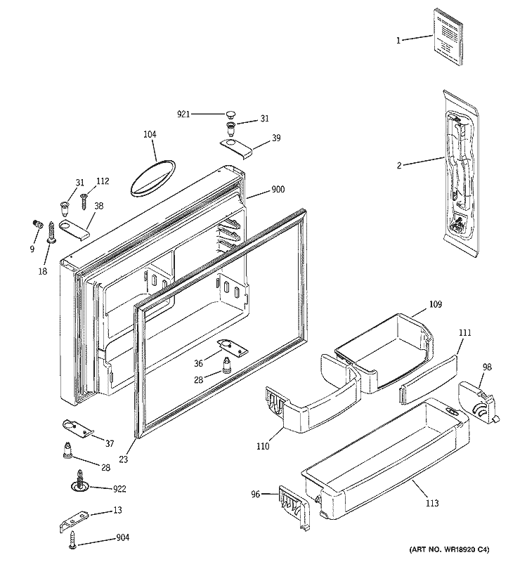 FREEZER DOOR Diagram and Parts List for PTS22LCSARWW  General Electric Refrigerator