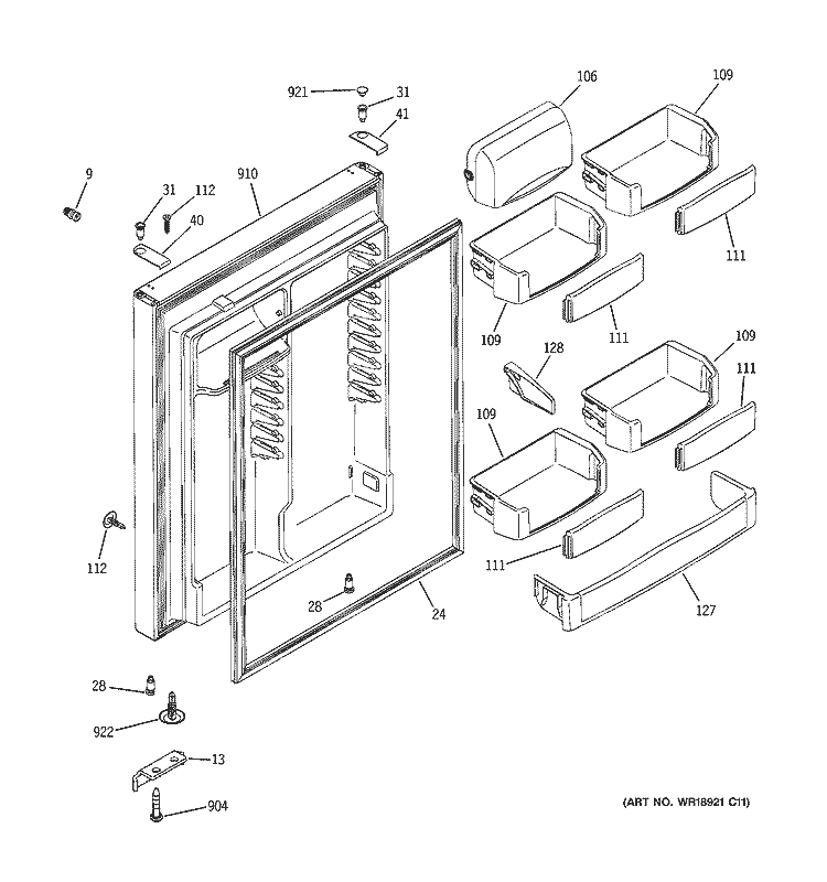 FRESH FOOD DOOR Diagram and Parts List for PTS22LCSARWW  General Electric Refrigerator