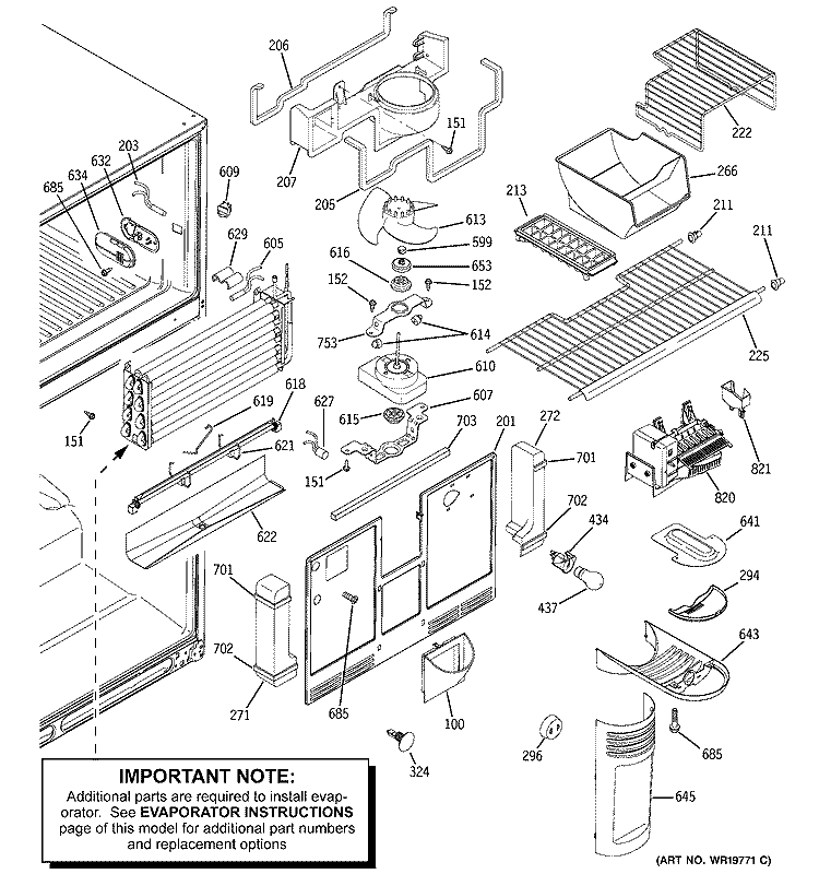 FREEZER SECTION Diagram and Parts List for PTS22LCSARWW  General Electric Refrigerator
