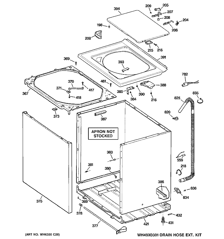 CABINET, COVER & FRONT PANEL Diagram and Parts List for WCSR2090DACC  General Electric Washer