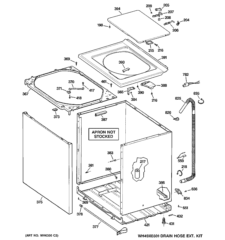 CABINET, COVER & FRONT PANEL Diagram and Parts List for WVSR1060DAWW  General Electric Washer