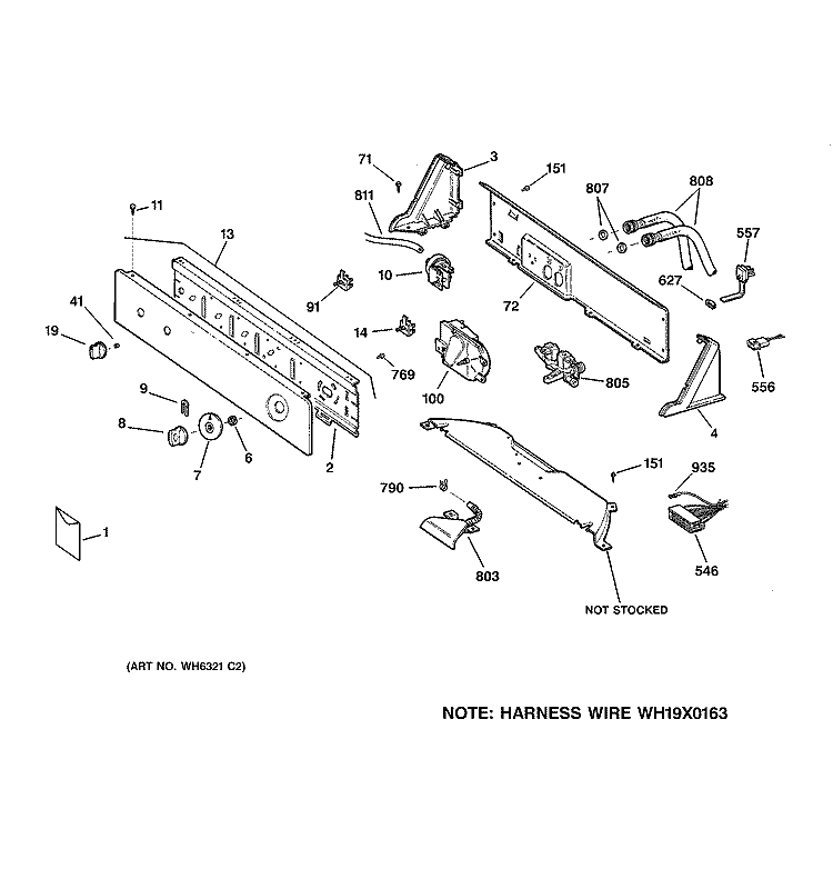 CONTROLS & BACKSPLASH Diagram and Parts List for WHDRR418E4WW  General Electric Washer