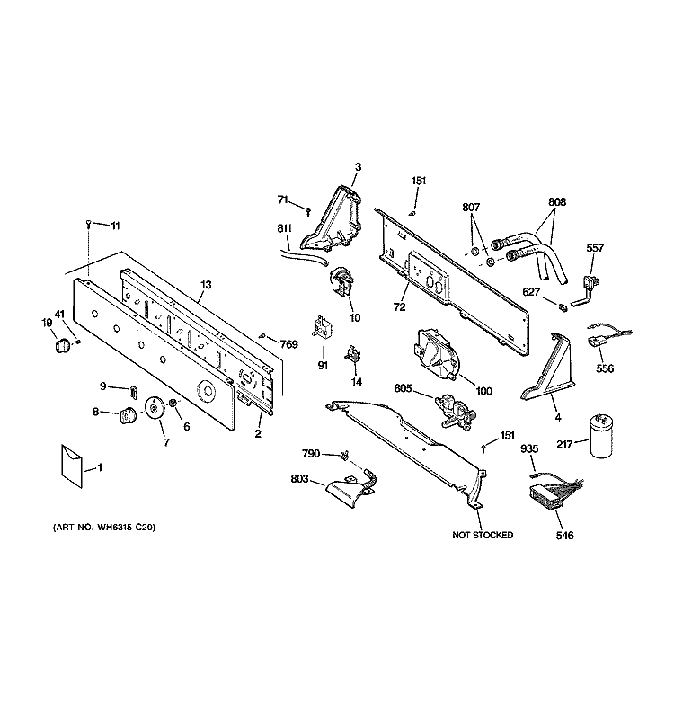 CONTROLS & BACKSPLASH Diagram and Parts List for WJRR4170E4WW  General Electric Washer