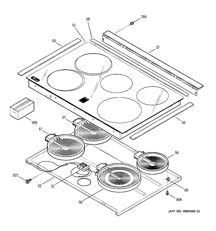 COOKTOP Diagram and Parts List for JCSP47BF6BB  General Electric Range
