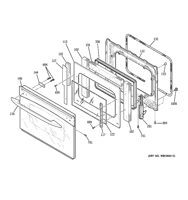 DOOR Diagram and Parts List for JCSP47BF6BB  General Electric Range
