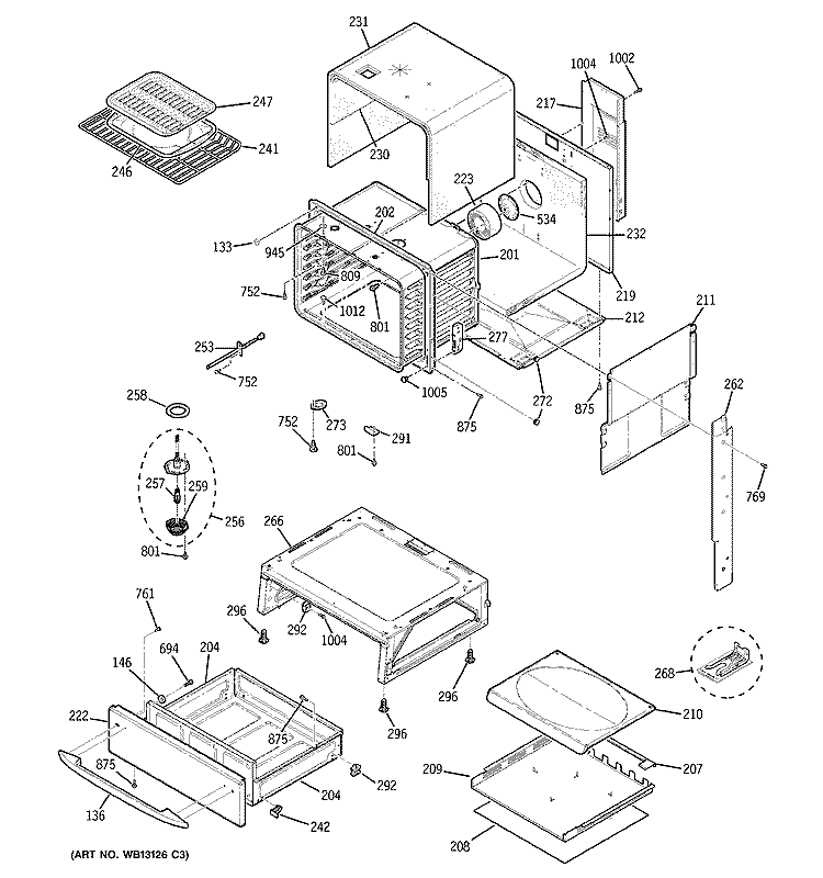 BODY PARTS Diagram and Parts List for JGSP28SEK2SS  General Electric Range