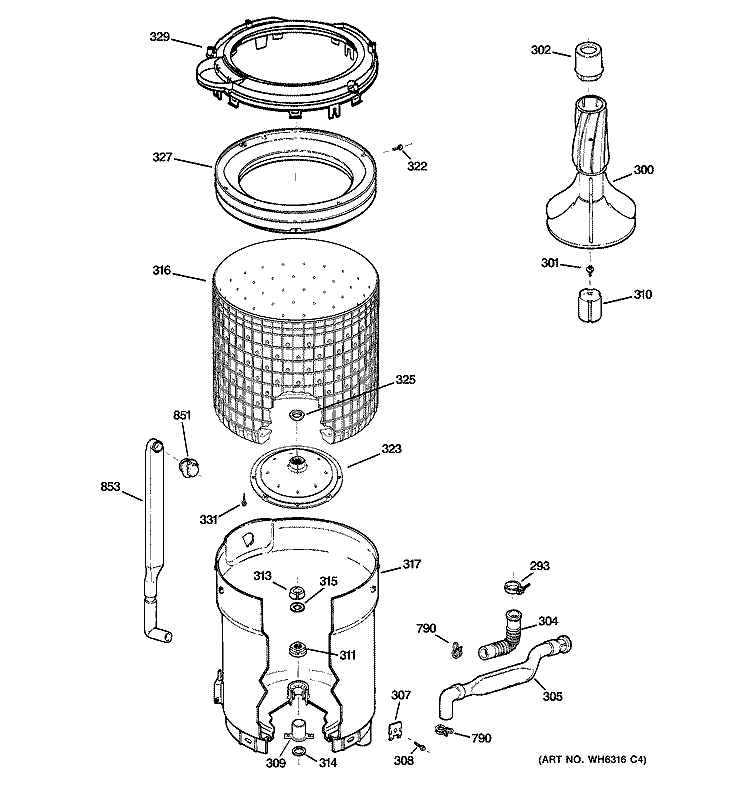 TUB, BASKET & AGITATOR Diagram and Parts List for WDSR2080D8WW  General Electric Washer