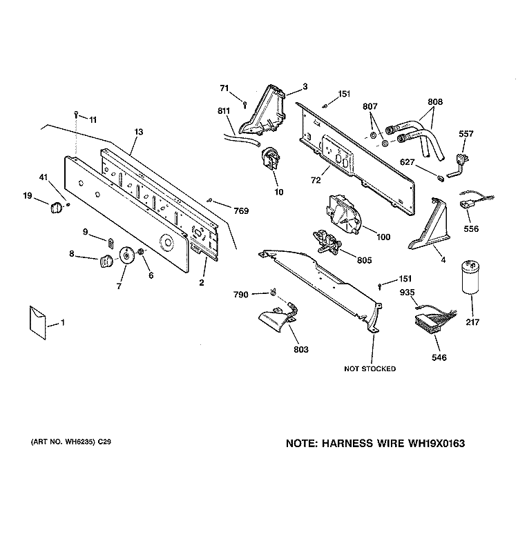 CONTROLS & BACKSPLASH Diagram and Parts List for WHDSR209DBWW  General Electric Washer
