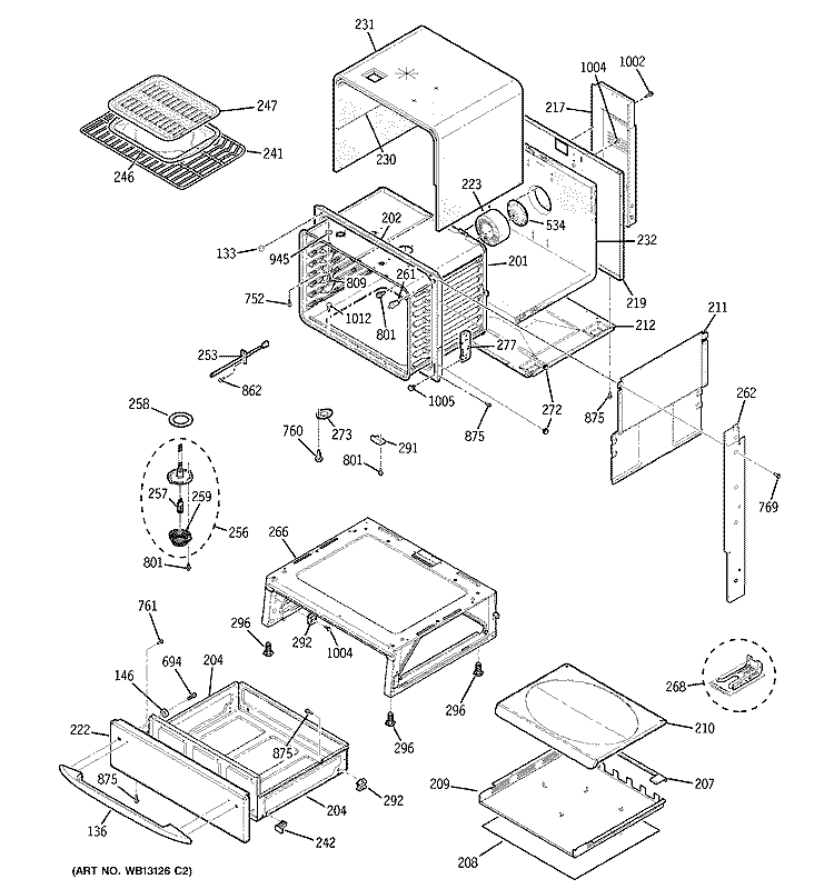 BODY PARTS Diagram and Parts List for JGSP48SH4SS  General Electric Range