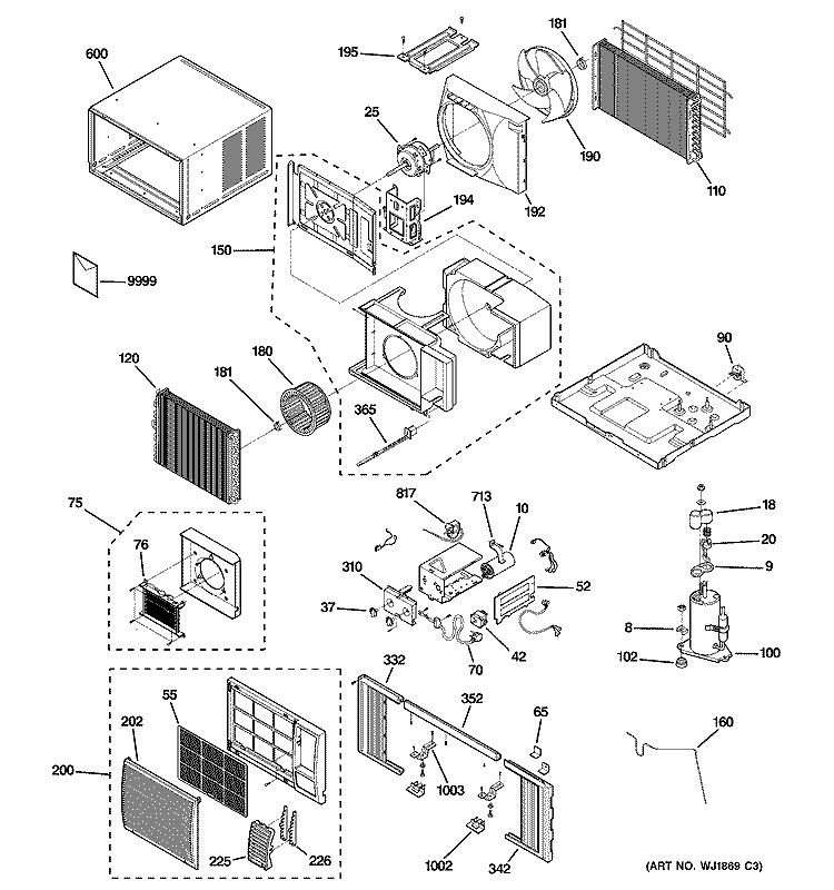ROOM AIR CONDITIONER Diagram and Parts List for AGE07AHG1  General Electric Air Conditioner
