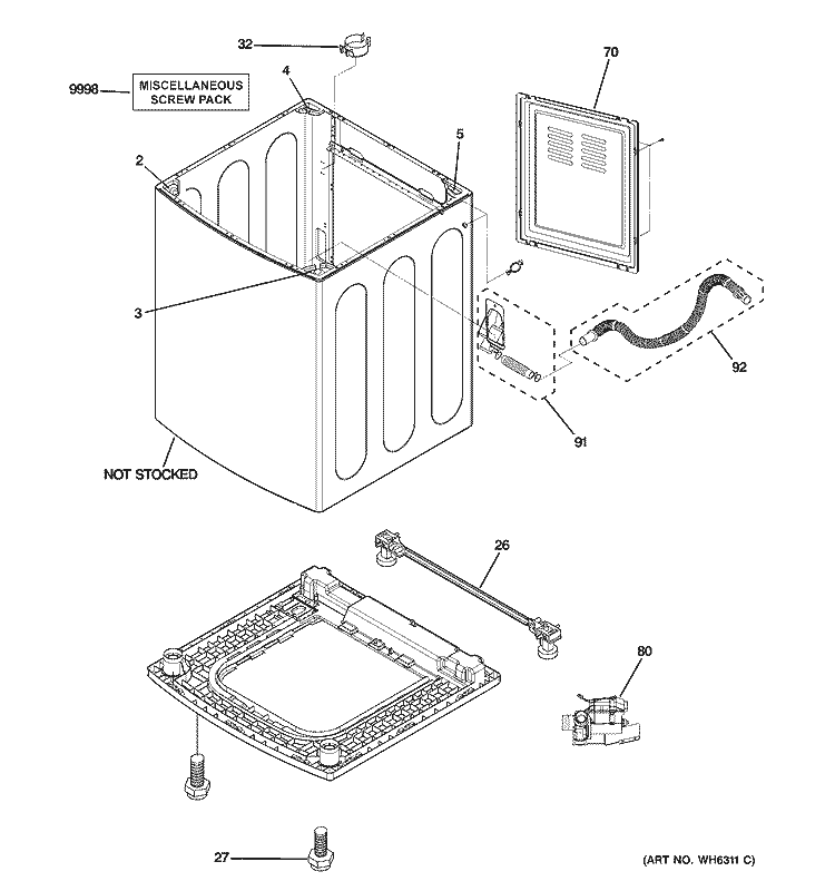 CABINET Diagram and Parts List for WPGT9360E0WW  General Electric Washer