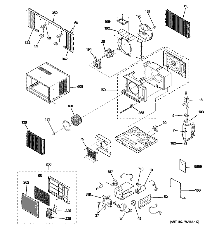 ROOM AIR CONDITIONER Diagram and Parts List for AGE12DHG1  General Electric Air Conditioner
