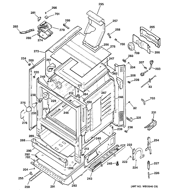 BODY PARTS Diagram and Parts List for JGBP29WEJ3WW  General Electric Range