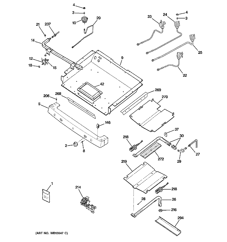 GAS & BURNER PARTS Diagram and Parts List for JGBP86CEK1CC  General Electric Range
