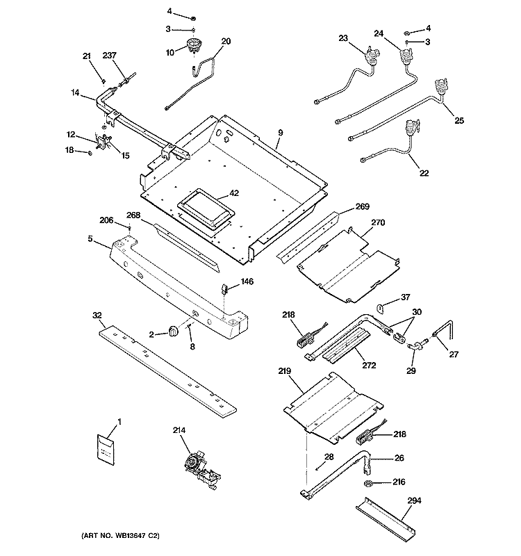 GAS & BURNER PARTS Diagram and Parts List for JGBP86SEK1SS  General Electric Range
