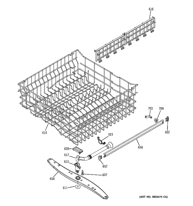 UPPER RACK ASSEMBLY Diagram and Parts List for EDW4000G10WW  General Electric Dishwasher