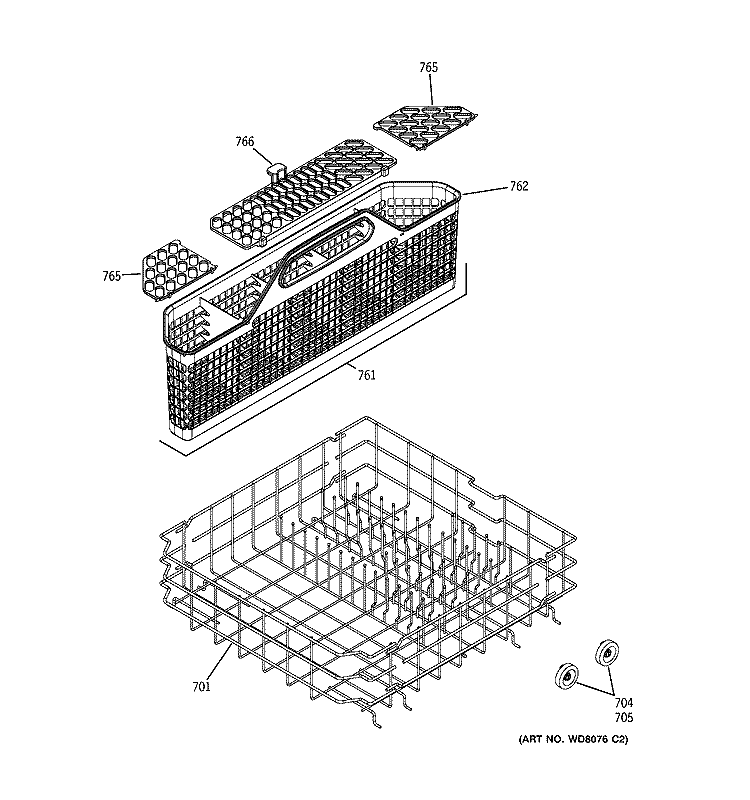 LOWER RACK ASSEMBLY Diagram and Parts List for EDW4000G10WW  General Electric Dishwasher