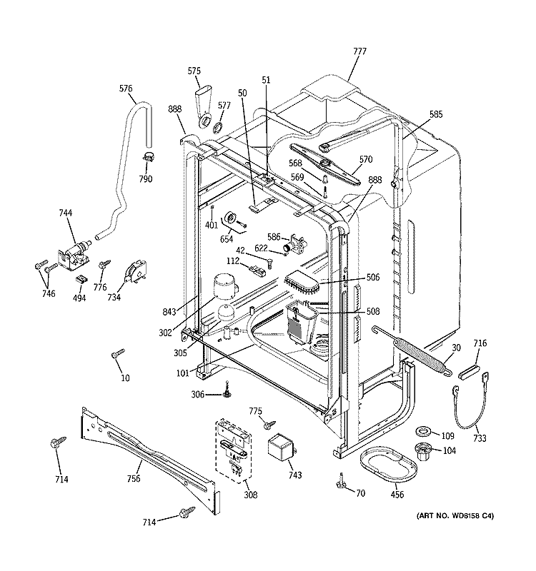 BODY PARTS Diagram and Parts List for GHDA960K10BB  General Electric Dishwasher