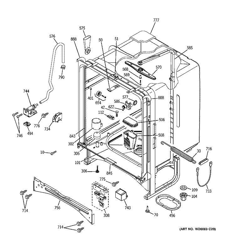 BODY PARTS Diagram and Parts List for GSD6500J10WW  General Electric Dishwasher