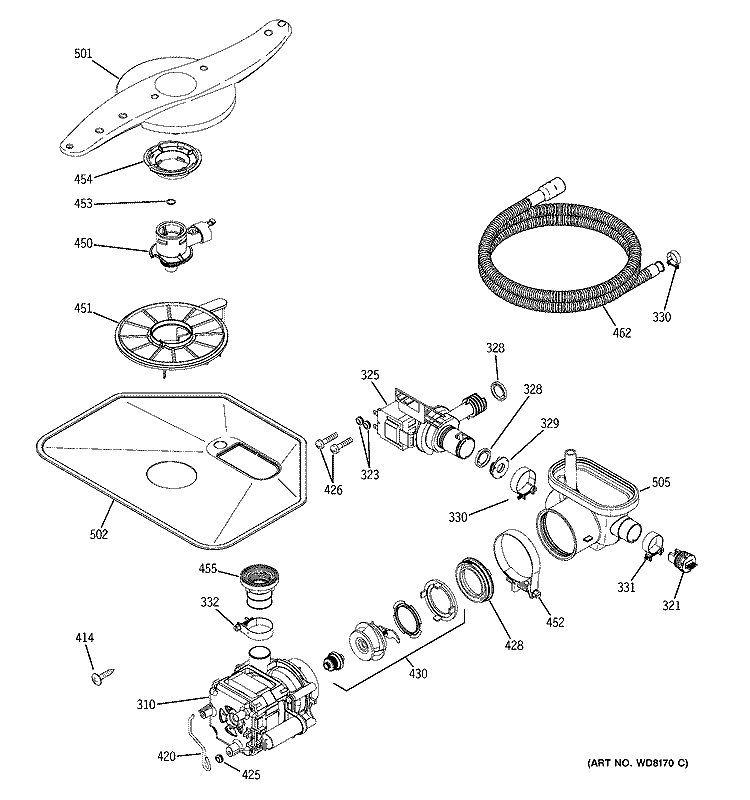 MOTOR - PUMP MECHANISM Diagram and Parts List for GSD6500J10WW  General Electric Dishwasher