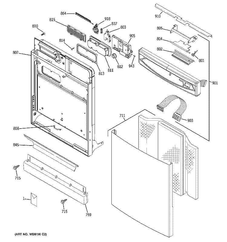 ESCUTCHEON & DOOR ASSEMBLY Diagram and Parts List for GSD6960J10SS  General Electric Dishwasher