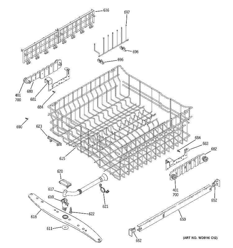 UPPER RACK ASSEMBLY Diagram and Parts List for GSD6960J10SS  General Electric Dishwasher