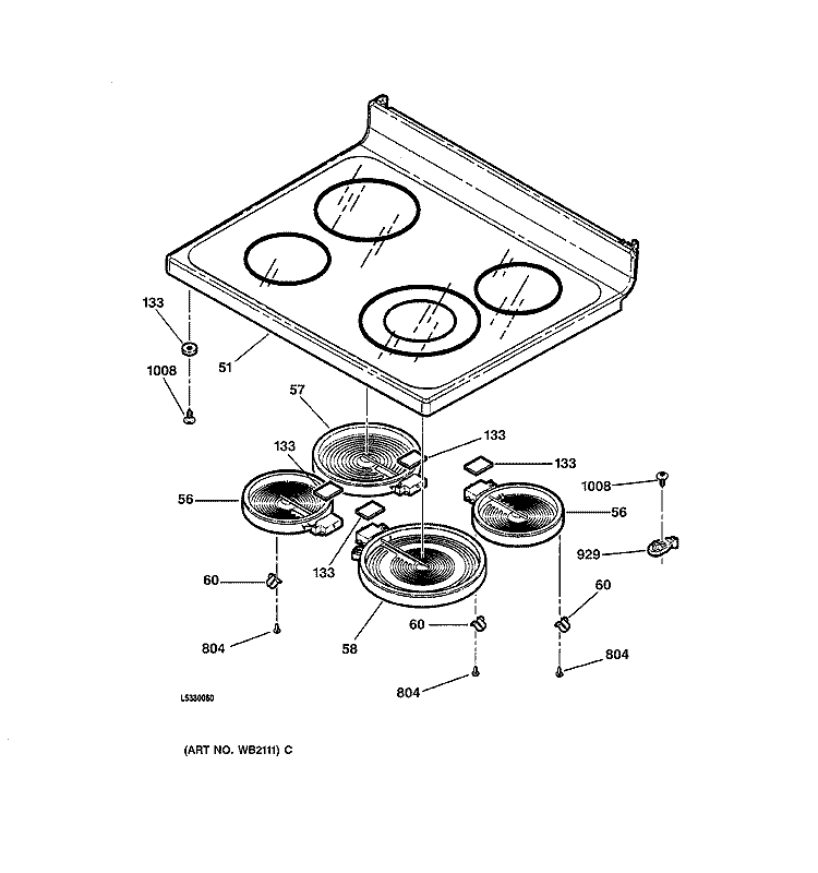 COOKTOP Diagram and Parts List for JBP78CB1CC  General Electric Range