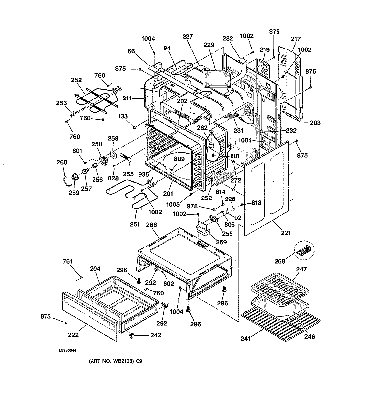 BODY PARTS Diagram and Parts List for JBP78CB1CC  General Electric Range