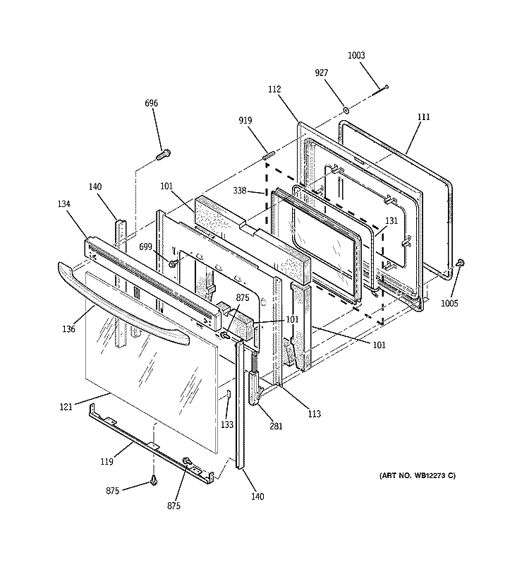 DOOR Diagram and Parts List for JBP78CB1CC  General Electric Range