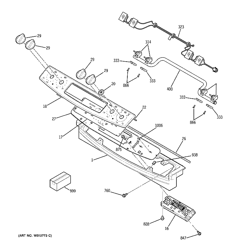 CONTROL PANEL Diagram and Parts List for JGSP48WH1WW  General Electric Range