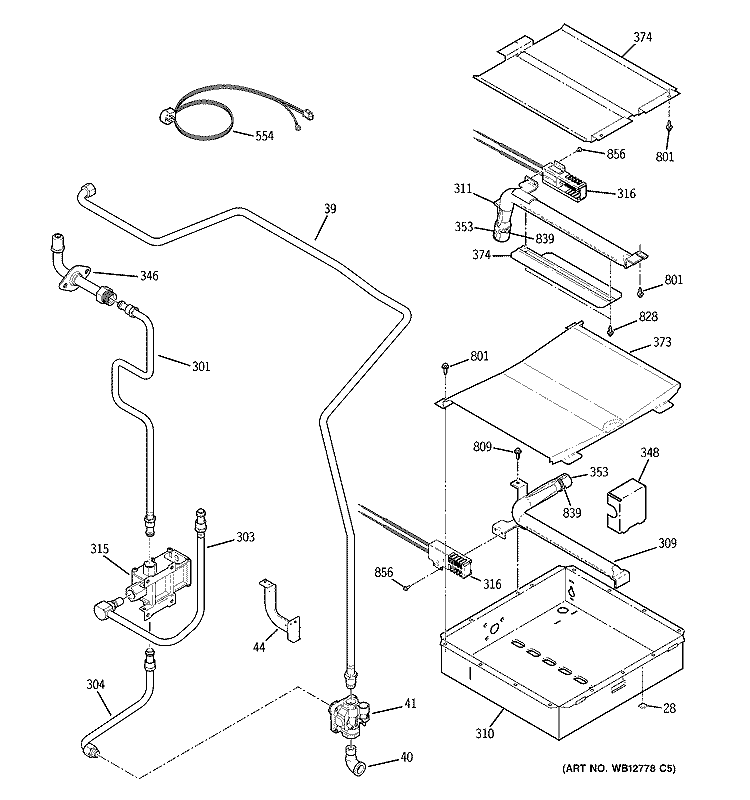 GAS & BURNER PARTS Diagram and Parts List for JGSP48WH3WW  General Electric Range