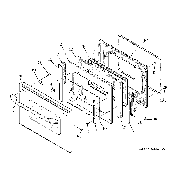 DOOR Diagram and Parts List for JGSP48SH3SS  General Electric Range