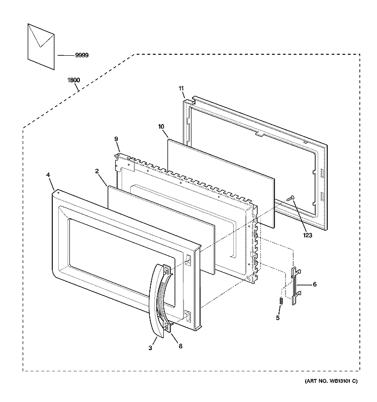 DOOR PARTS Diagram and Parts List for JVM1630WJ01  General Electric Microwave