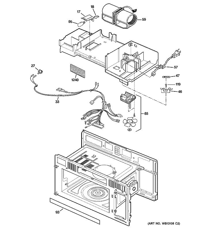 INTERIOR PARTS 2 Diagram and Parts List for JVM1630WJ01  General Electric Microwave