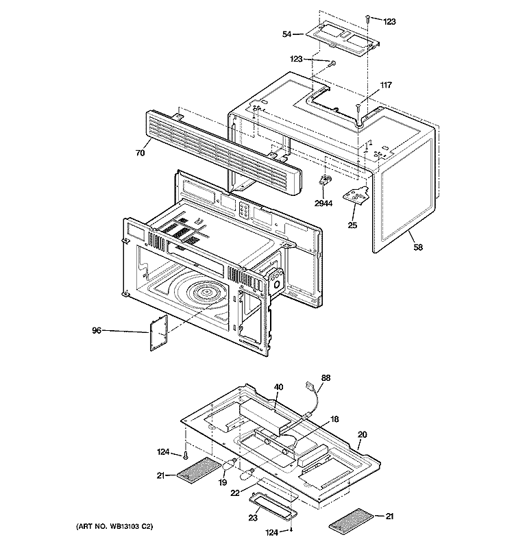 OVEN CAVITY PARTS Diagram and Parts List for JVM1631WJ02  General Electric Microwave