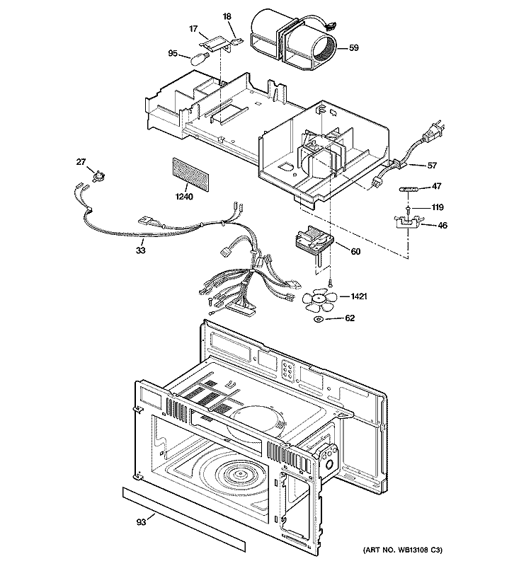INTERIOR PARTS 2 Diagram and Parts List for JVM1631WJ02  General Electric Microwave