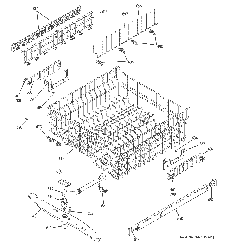 UPPER RACK ASSEMBLY Diagram and Parts List for PDW7300J10CC  General Electric Dishwasher