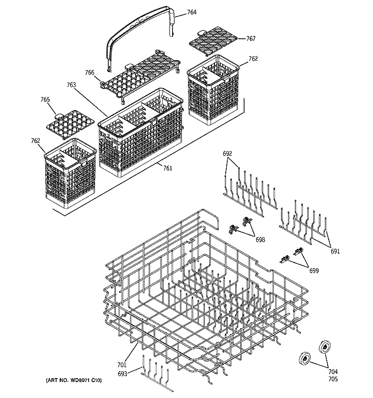 LOWER RACK ASSEMBLY Diagram and Parts List for PDW7880J10SS  General Electric Dishwasher