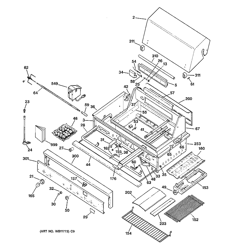 GAS RANGE Diagram and Parts List for ZGG36L31ASS  General Electric Grill