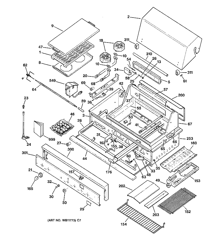 GAS RANGE Diagram and Parts List for ZGG48L31ASS  General Electric Grill