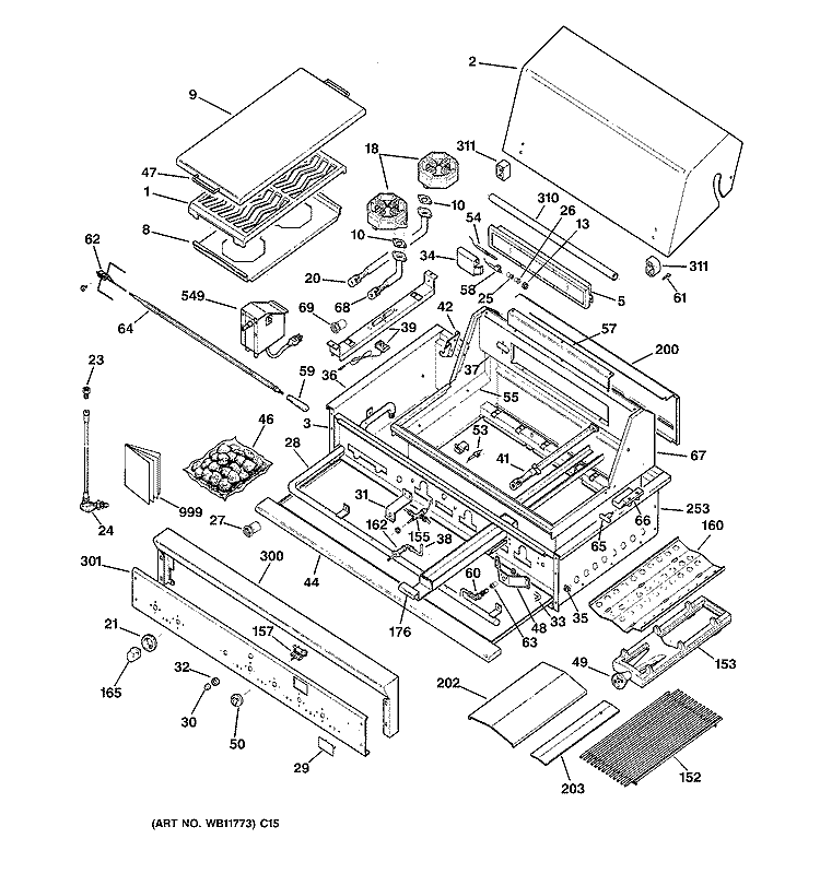 GAS RANGE Diagram and Parts List for ZGG48L31YSS  General Electric Grill